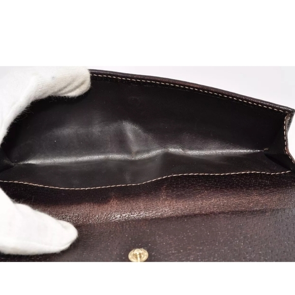 GUCCI GG Canvas Sherry Line Long Wallet Leather Brown Red Green Auth - Picture 8 of 10
